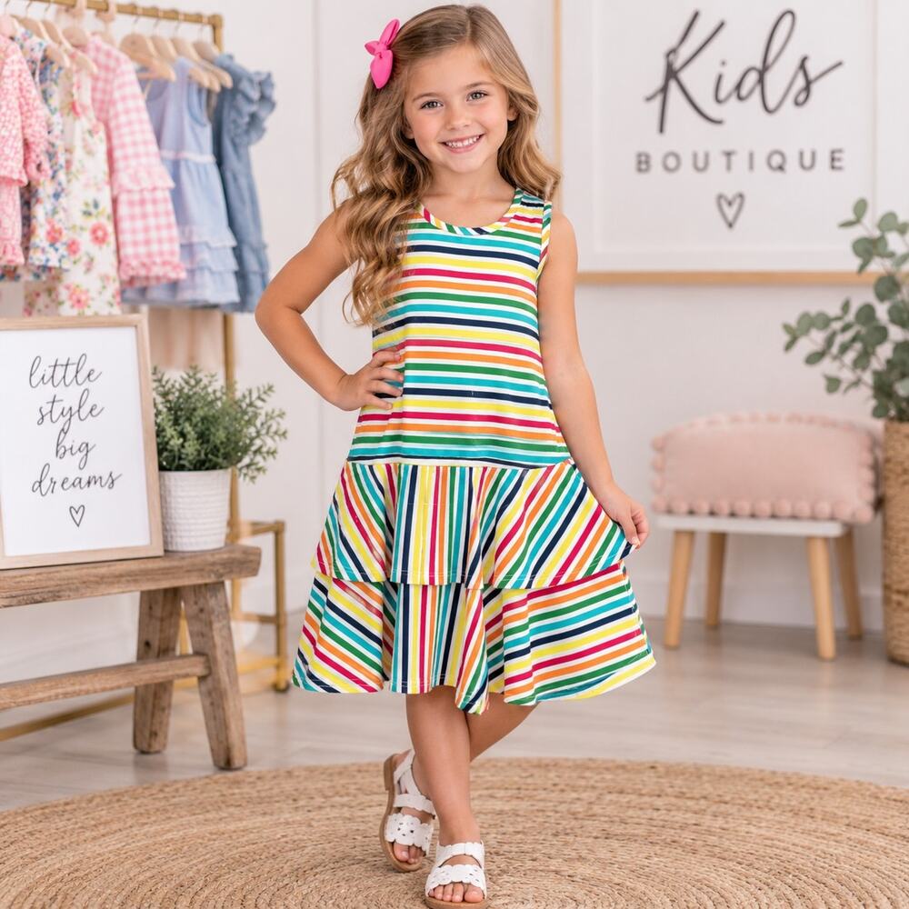Hanna Andersson Multicolor Stripe Knit Sleeveless Dress 12